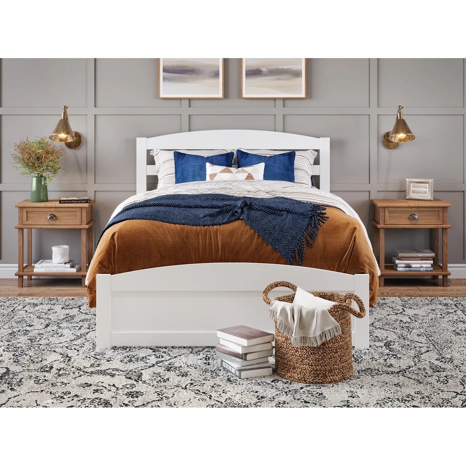 AFI Warren Solid Wood Platform Bed with Footboard White Queen