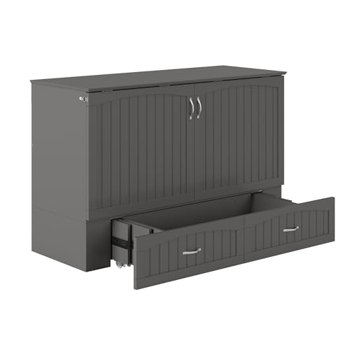 AFI Southampton Queen Murphy Bed Chest with Mattress, Storage, and Built-in Charger in Grey