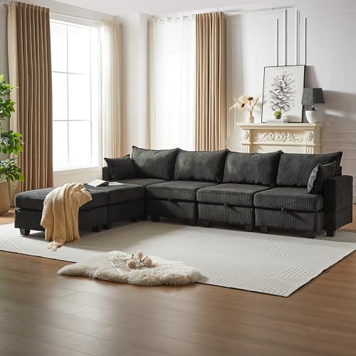 FANYE L/U-Shaped Oversized Free Combination Modular Storage Sectional Sofa Soft Corduroy Upholstered Deep Seat Sofa&Couch Convertible Sleeper Couch