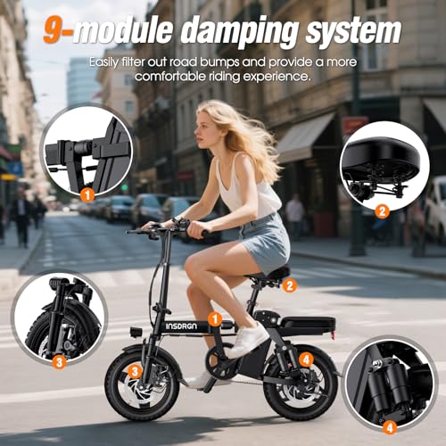 A14 Electric Bike – Premium Adult E-Bike with AI-Powered Pedal Assist, 9 Shock Absorbers, 44.99% Brake Ratio, 500W Motor, Mini Folding Electric Bike