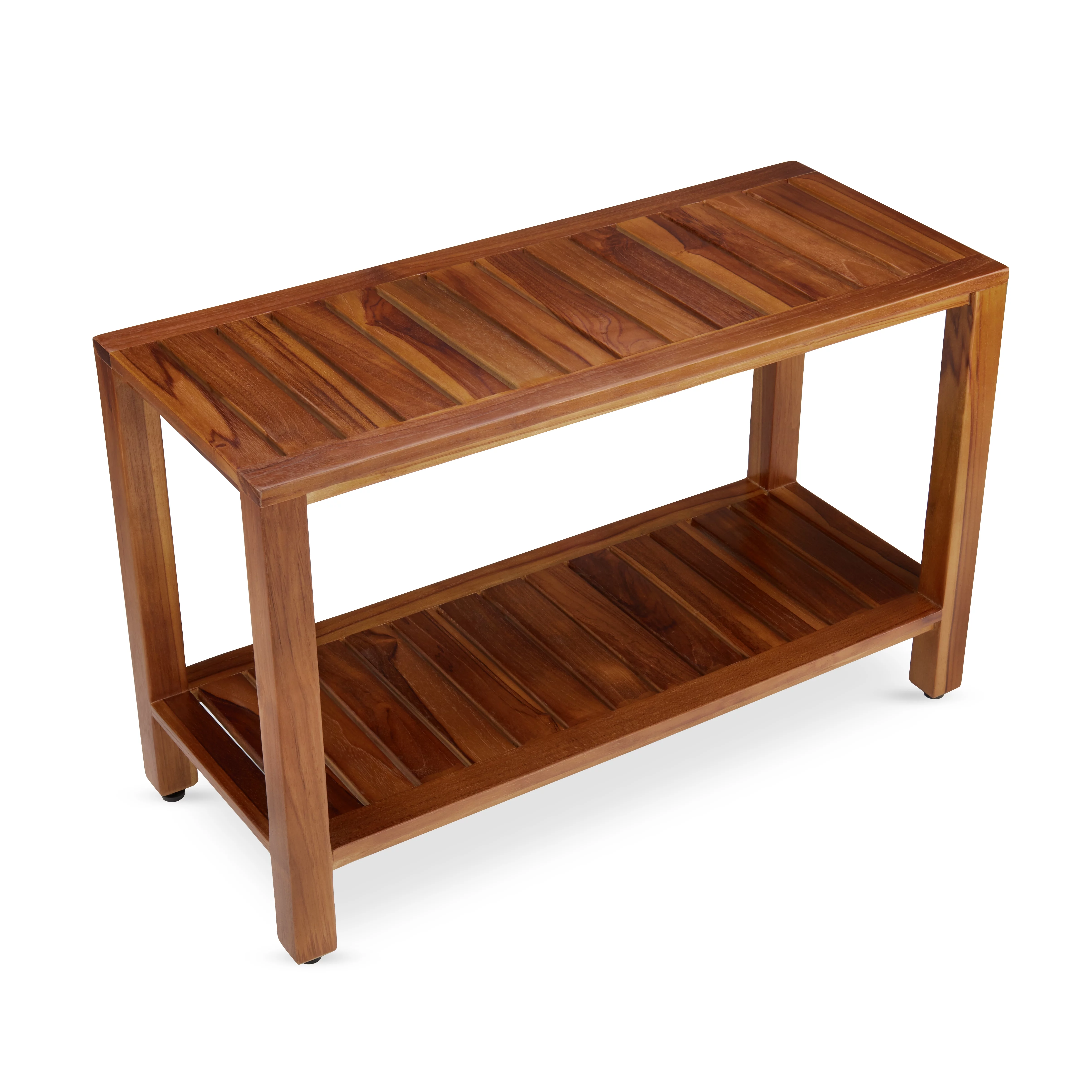 TeakCraft Teak Shower Bench with Shelf 30 Inch for Bathroom, Spa - Fully Assembled, Shower Stool, The Freya