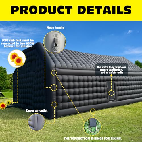 WARSUN Large Black Inflatable Nightclub 20x16.5x12Ft Inflatable Party Tent with Logo Area Inflatable Night Club Tent for Adults Wedding Birthday