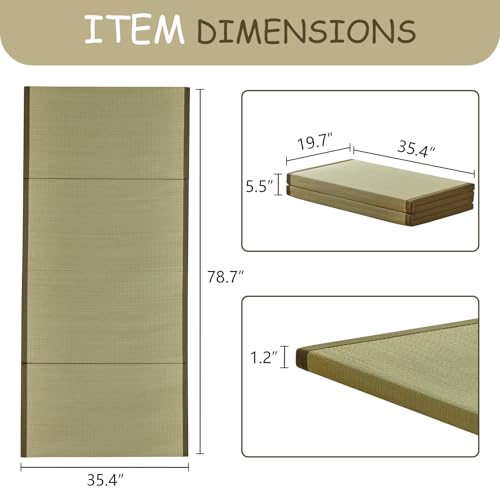 HAGiHARA Japanese Traditional Tatami Mat,35.4"x78.7"x1.2" Foldable Floor Mattress, Japanese Rush Grass Tatami Floor Mat for Meditation, Yoga