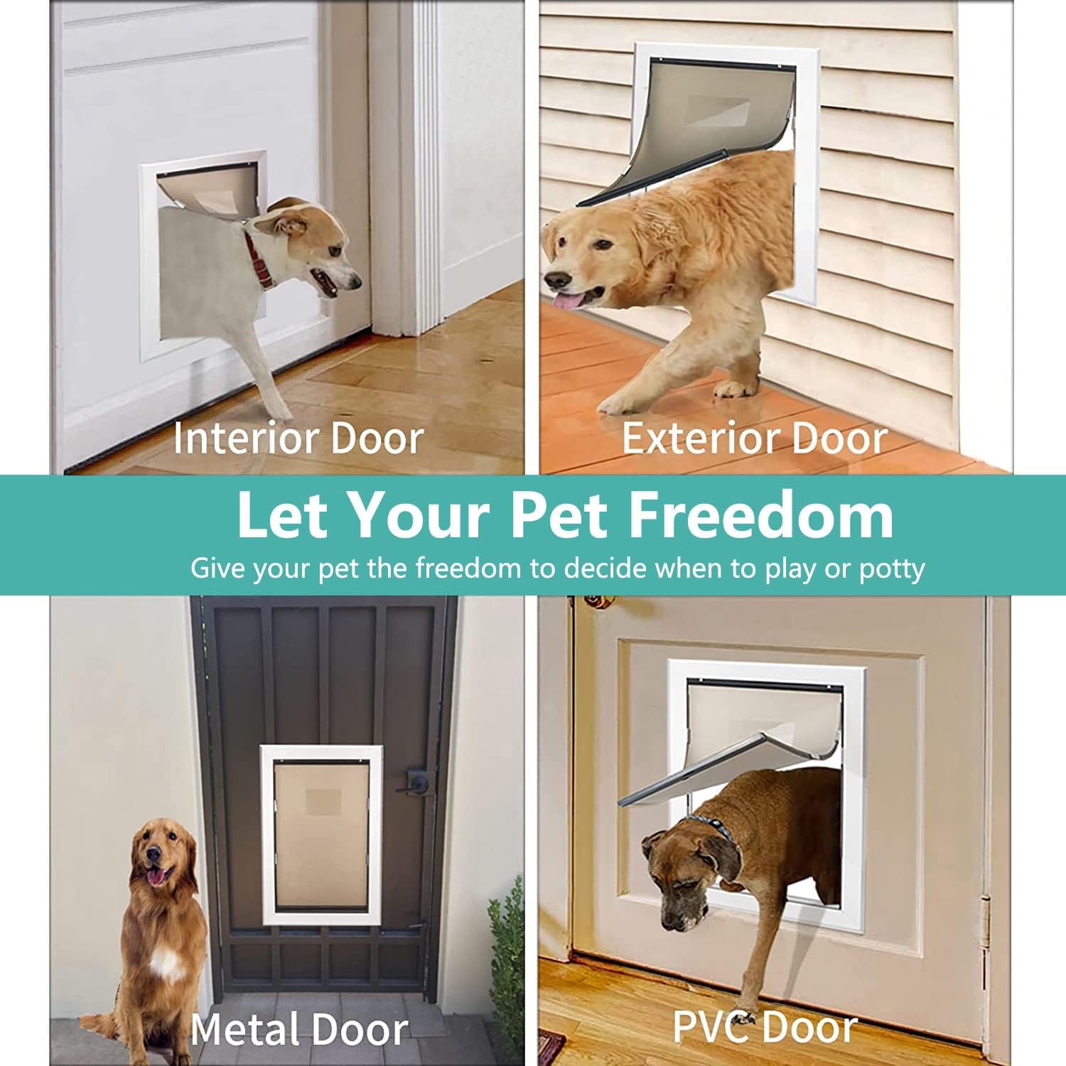 PATAPLUS Large Pet Door Aluminum Dog Door Cat Door,Large Dog Door with Slide-in Lock Panel and Magnetic Flaps,Durable Aluminum Frame