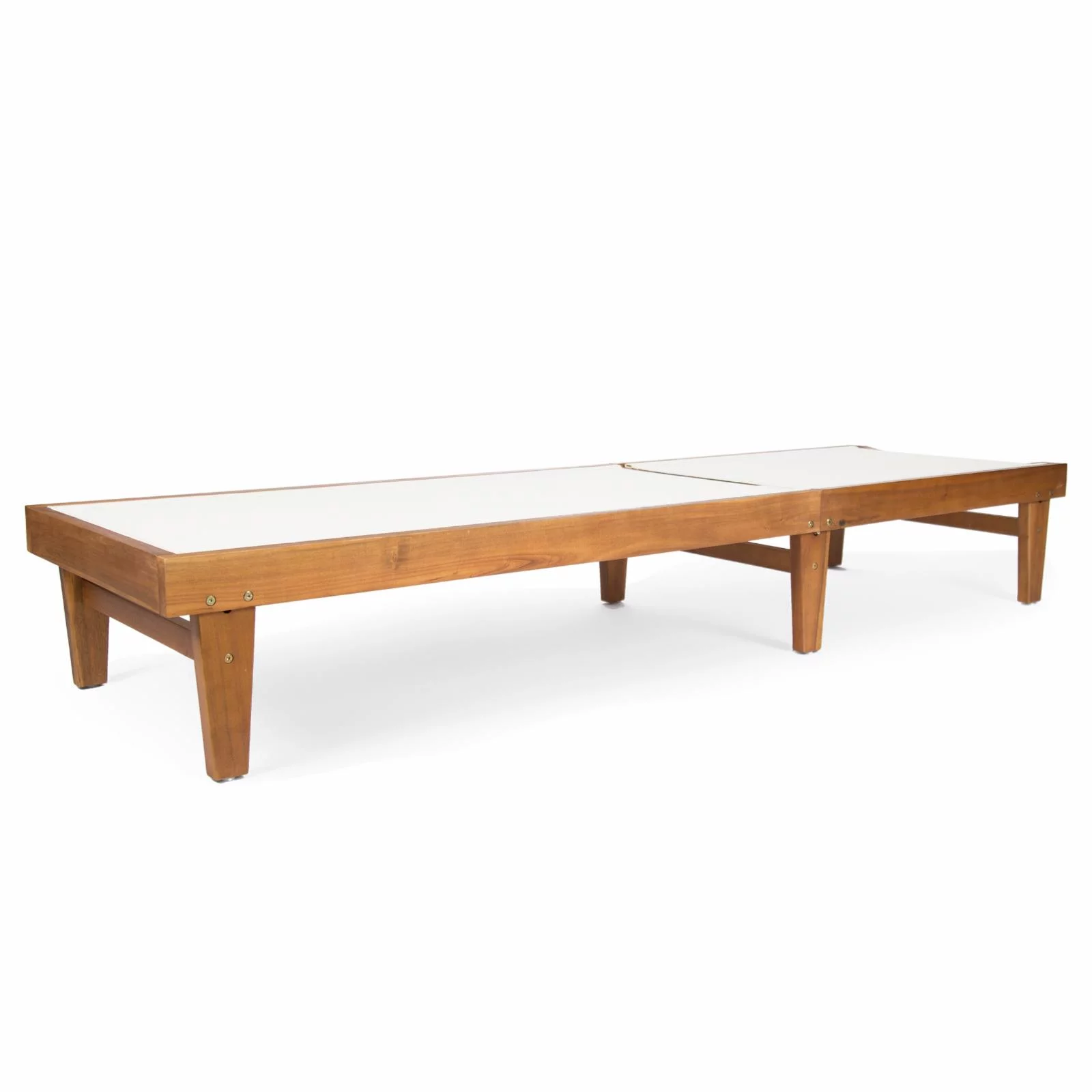 Azara Outdoor Acacia Wood and Mesh Chaise Lounge - Teak and White