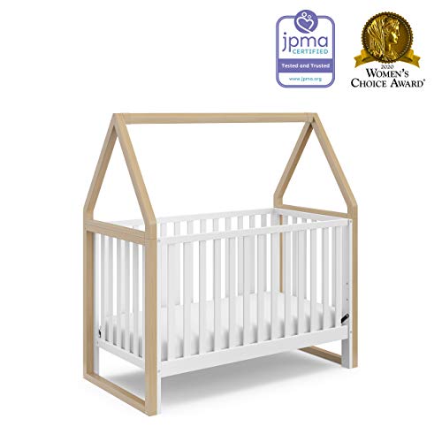 Storkcraft Orchard 5-in-1 Convertible Crib (White with Driftwood) – GREENGUARD Gold Certified, Canopy Style Baby Crib