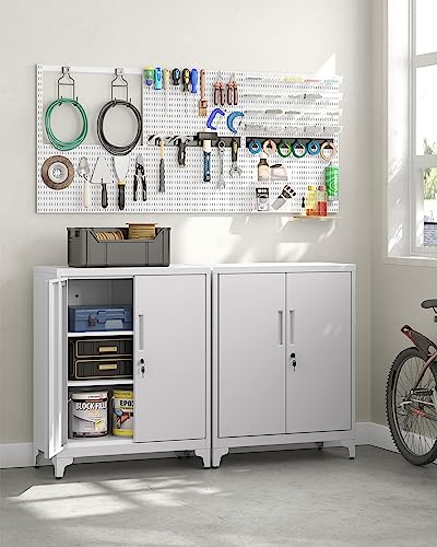 SONGMICS Garage Cabinet, Metal Storage Cabinet with Doors and Shelves, Office Cabinet for Home Office, Garage and Utility Room, Grey UOMC013G01