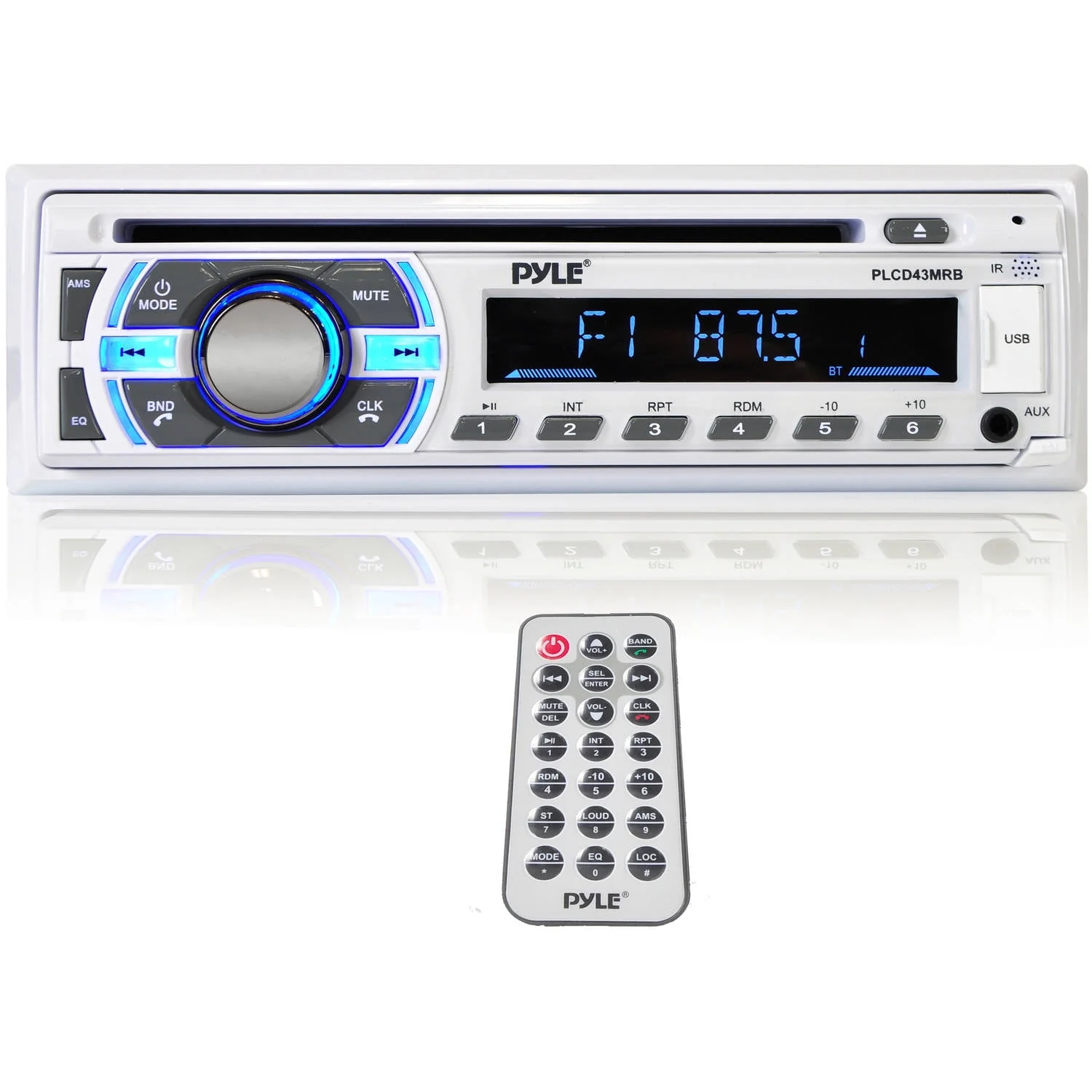 Pyle Single DIN Marine Bluetooth Stereo Receiver & CD Player with Remote, White