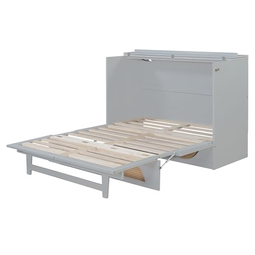 Harper & Bright Designs Full Size Murphy Bed Cabinet Wall Bed Chest with USB