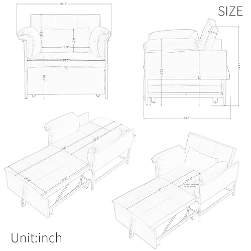 3 in 1 Sleeper Sofa Bed, Futon Sofa Bed for Living Room with Side Pocket, Black Sleepers Sofa Couch with Pullout Bed