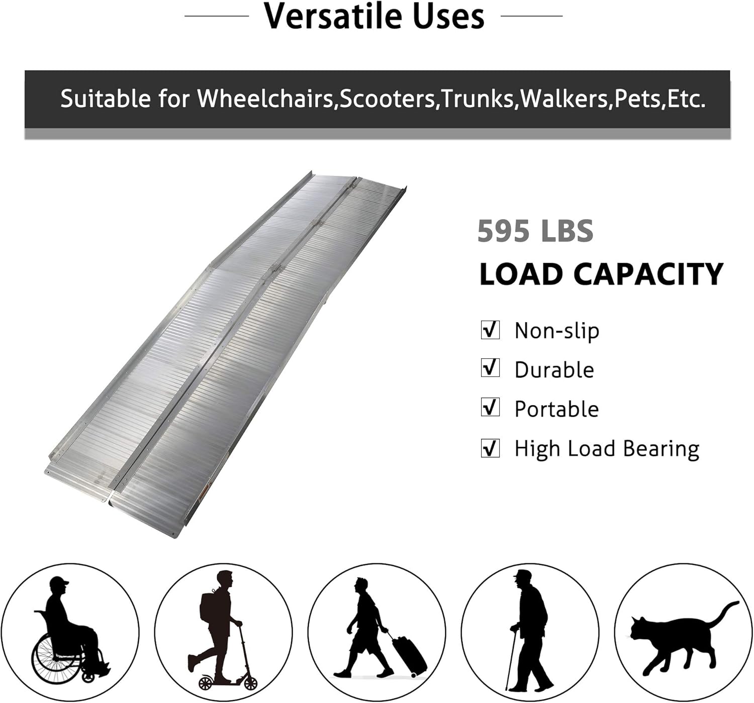 Wheelchair Ramp 7FT Portable Threashold Ramp Adjustable Telescoping Retractable Lightweight Loading Ramp for Home Stairs Steps Scooters Car Doorways