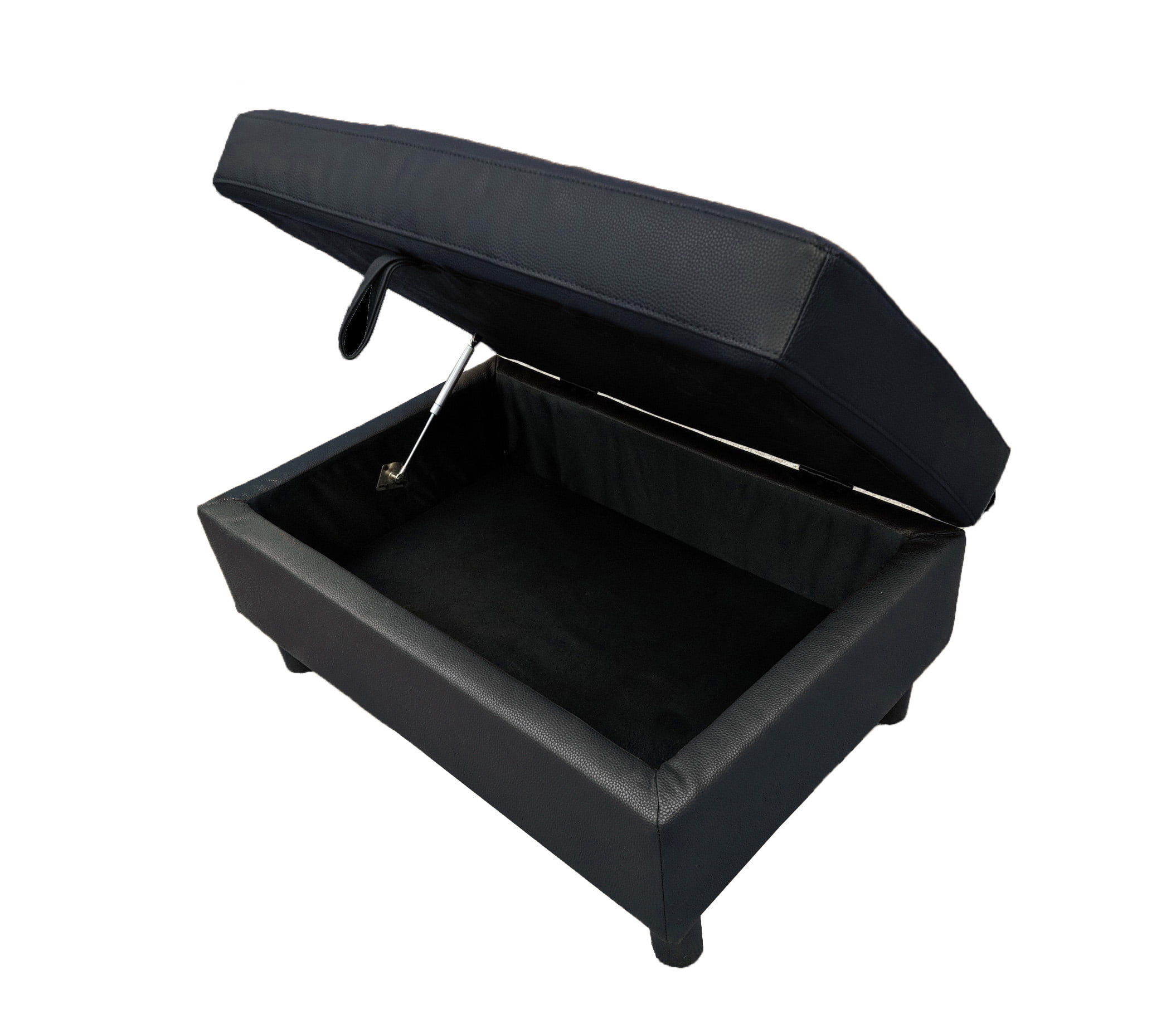 Sectional 3 PC set Black Faux Leather Right -Facing Chaise with Storage Ottoman