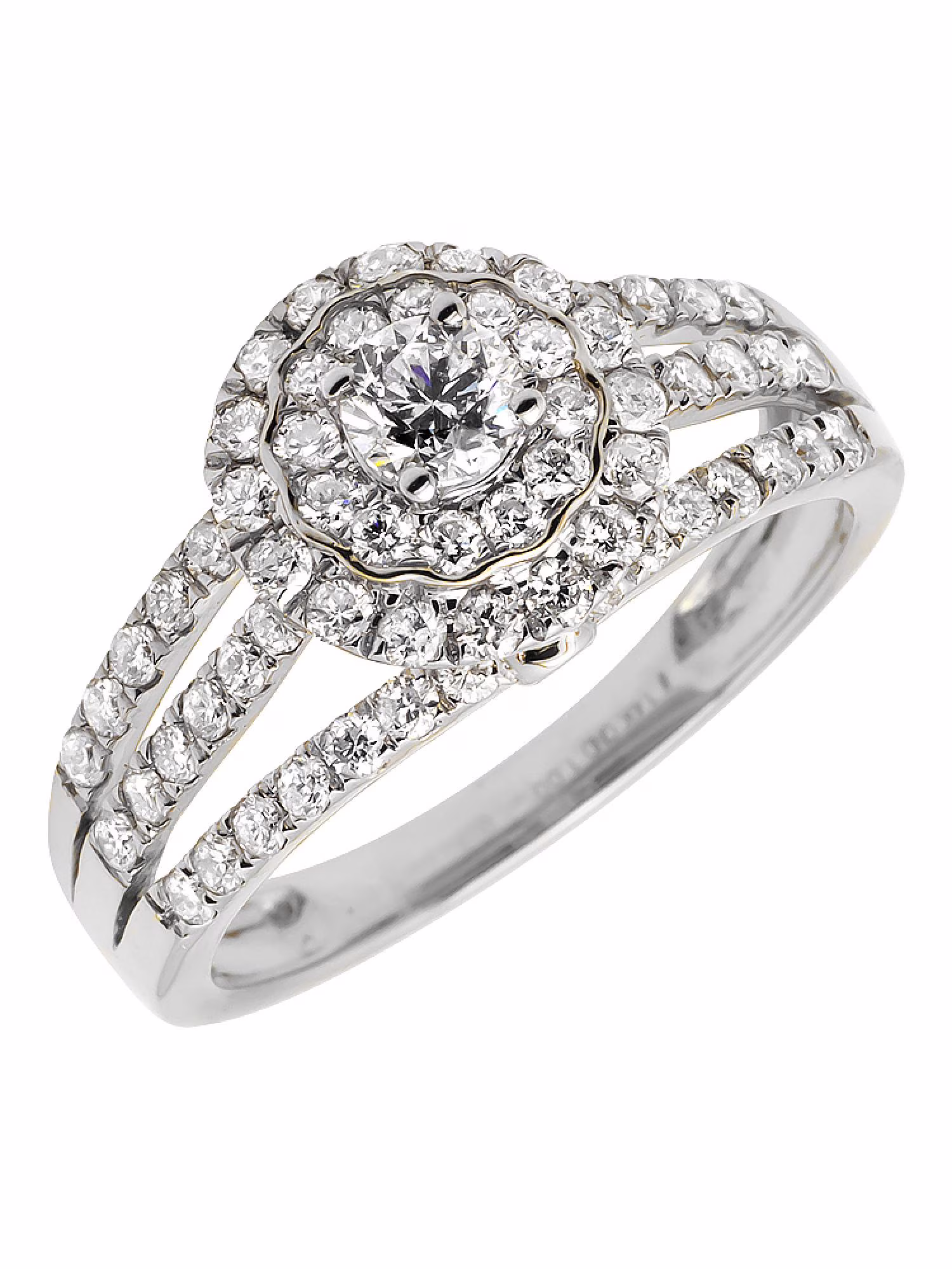 14K White Gold Round Diamond Cluster Flower Engagement Ring 1.0ct