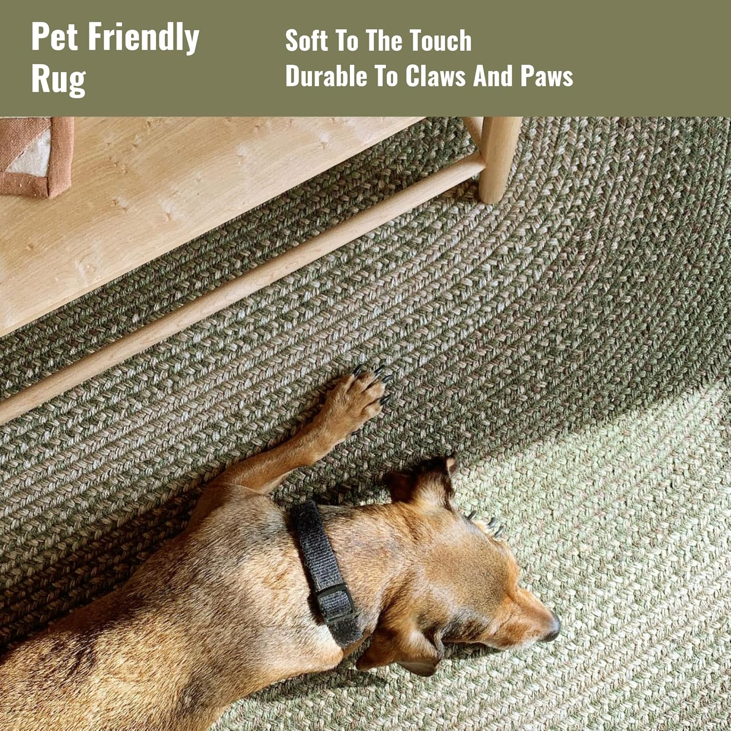 Homespice Grassland Jute Green 4x6' Braided Rugs Oval Rugs for Living Room, Bedroom Rug and Dining Room. Pet Friendly. Decor Styles- Farmhouse Rug