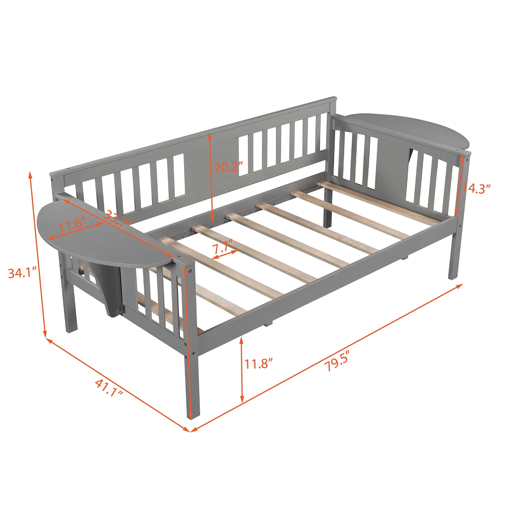 Solid Wood Daybed with Rails, Daybed Frame, Wooden Slats Support, No Box Spring Needed, Clean Lines Design