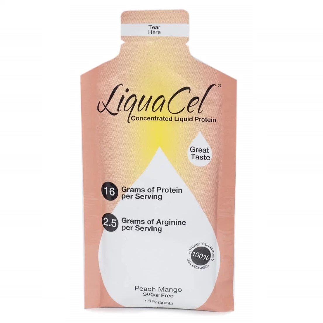 LiquaCel Liquid Protein 1oz Packets - Available in 6 Flavors! Size: 25-Pack, Flavor: Peach Mango