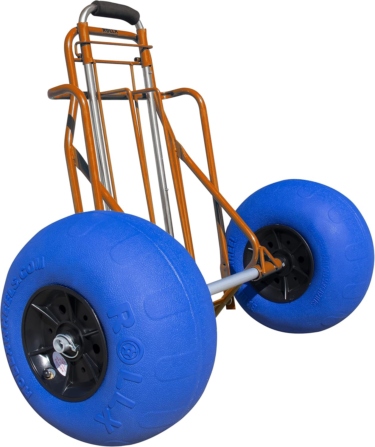 Folding Beach Cart with Balloon Wheels, Rolling Cooler Dolly with 12 Inch Large Sand and Beach Tires (Orange)
