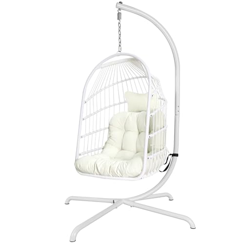 Chihee Egg Chair Foldable Wicker Rattan Hanging Chair Swing Chair Indoor Outdoor Patio Wicker Chair Hammock Chair with Stainless Steel Hanging Kit