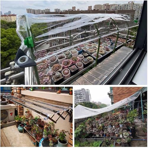 Clear Tarpaulin with Eyelets, Heavy Duty Waterproof 0.35mm PVC Glass See Through Tarp Cover Sheet for Garden Furniture,Pool,2.5 * 5M,Clear