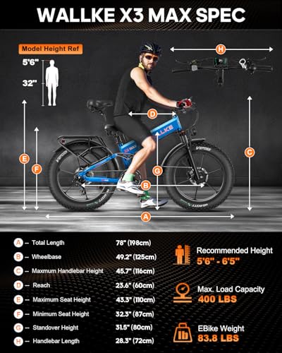 W Wallke Actual 2800W Dual Motor Folding Mountain Electric Bike, 48V 44Ah Battery 170 Mile,26" Fat Tire 35MPH Fast Adult Ebike