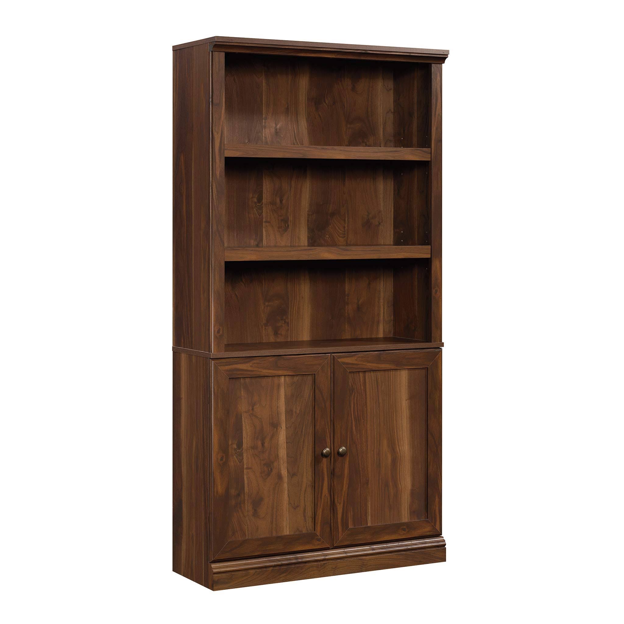Sauder 5-Shelf Bookcase with Doors in Grand Walnut