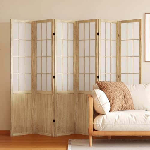 Room Divider, 66.9Inch Tall Japanese Shoji Style Folding Wood Screen with Double Hinges for Home Office Bedroom Hotel Decoration (4Panels, Black)