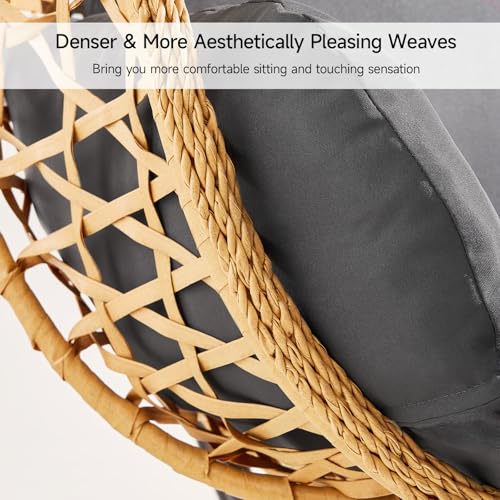 Egg Chair with Stand, Wicker Rattan Swing Hammock Chair with Fine Lace & Cushion, Hanging Chair with Double Chains
