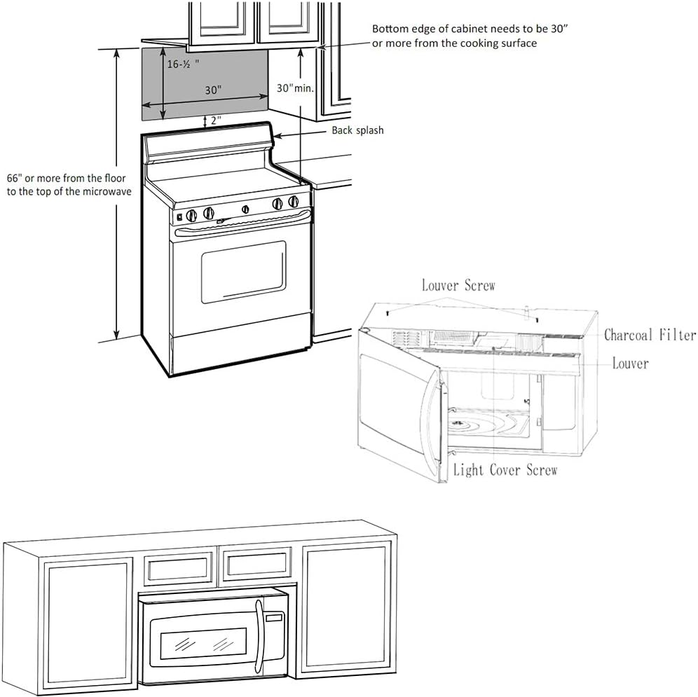 Smad 1.6 Cu. Ft. Over the Range Microwave 30 Inch with Vent, 1000 Watts Rangetop Microwave with 300 CFM, ECO Mode, LED Lighting and Child Lock
