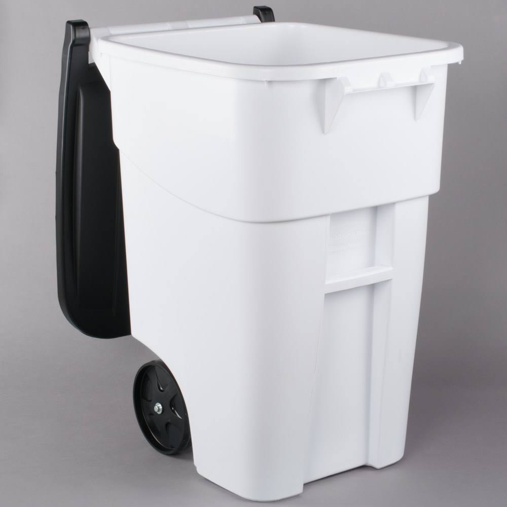 Rubbermaid 1829410 Brute 50 Gallon White Rollout Trash Container with Lid