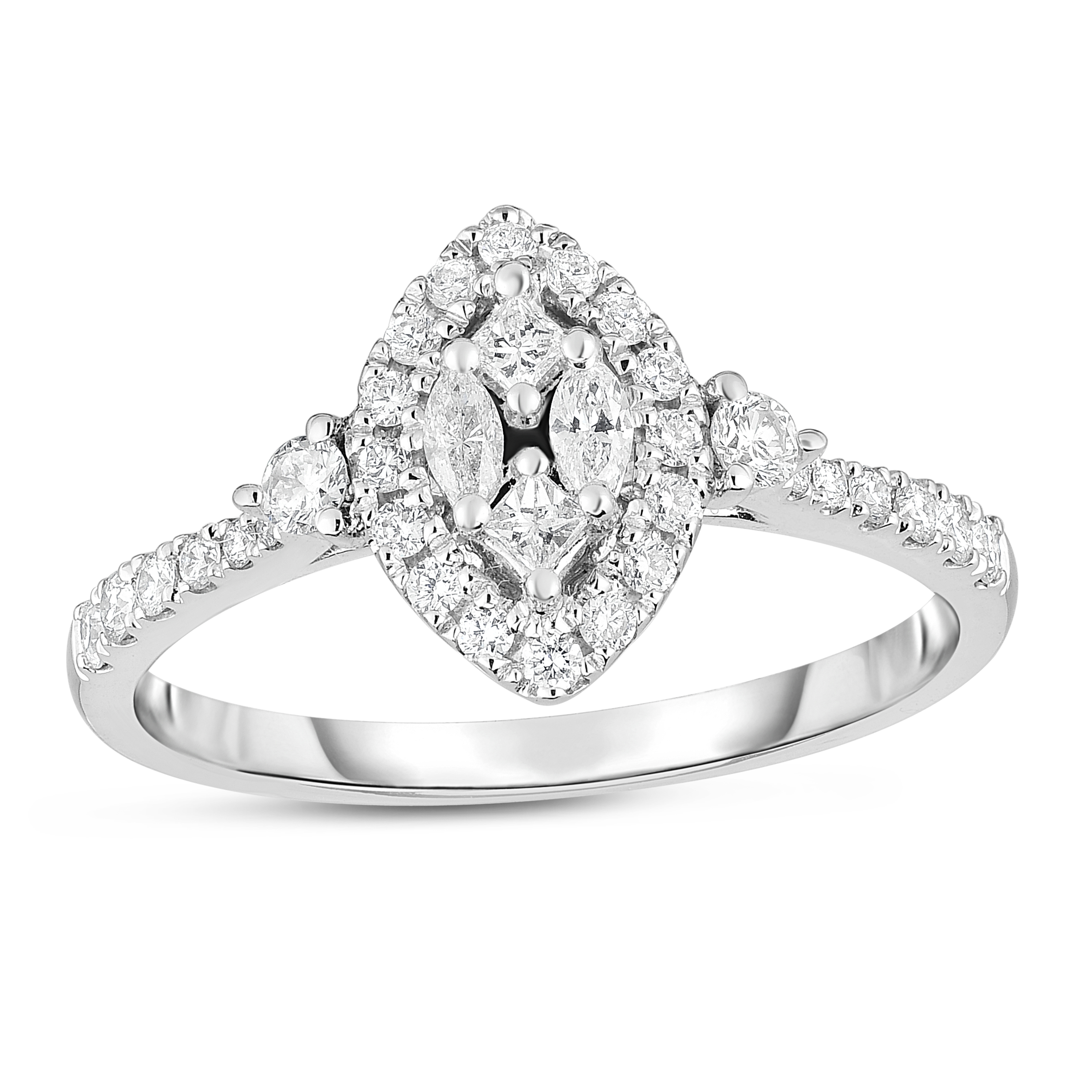 1/4 CT. T.W. Composite Diamond Marquise Frame Promise Ring in 14K White Gold
