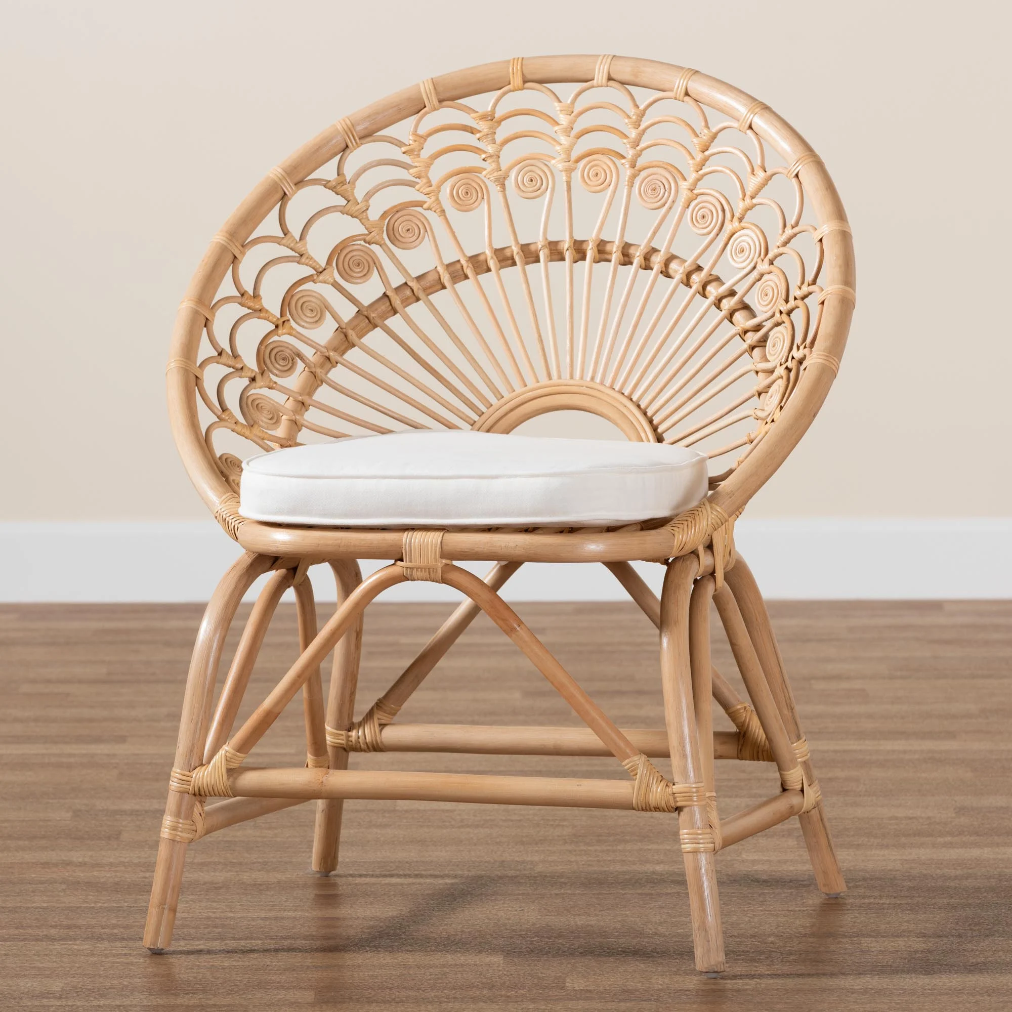 Baxton Studio Abriella Modern Bohemian Natural Brown Rattan Peacock Accent Chair - Radiant Selections