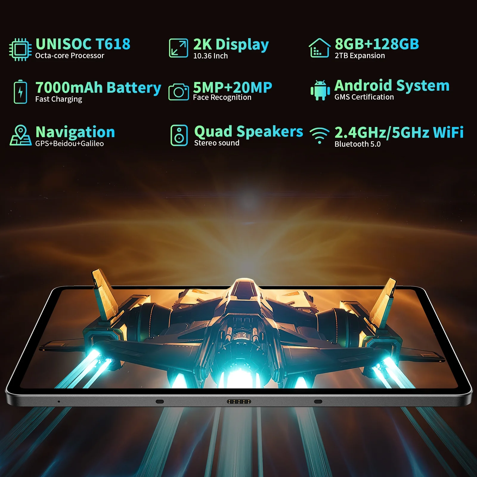 Headwolf Android Tablet with Keyboard, FHD 2K Display 10.4 Inch 2 in 1 Tablet, Octa Core Gaming Tablet with Case Mouse Stylus
