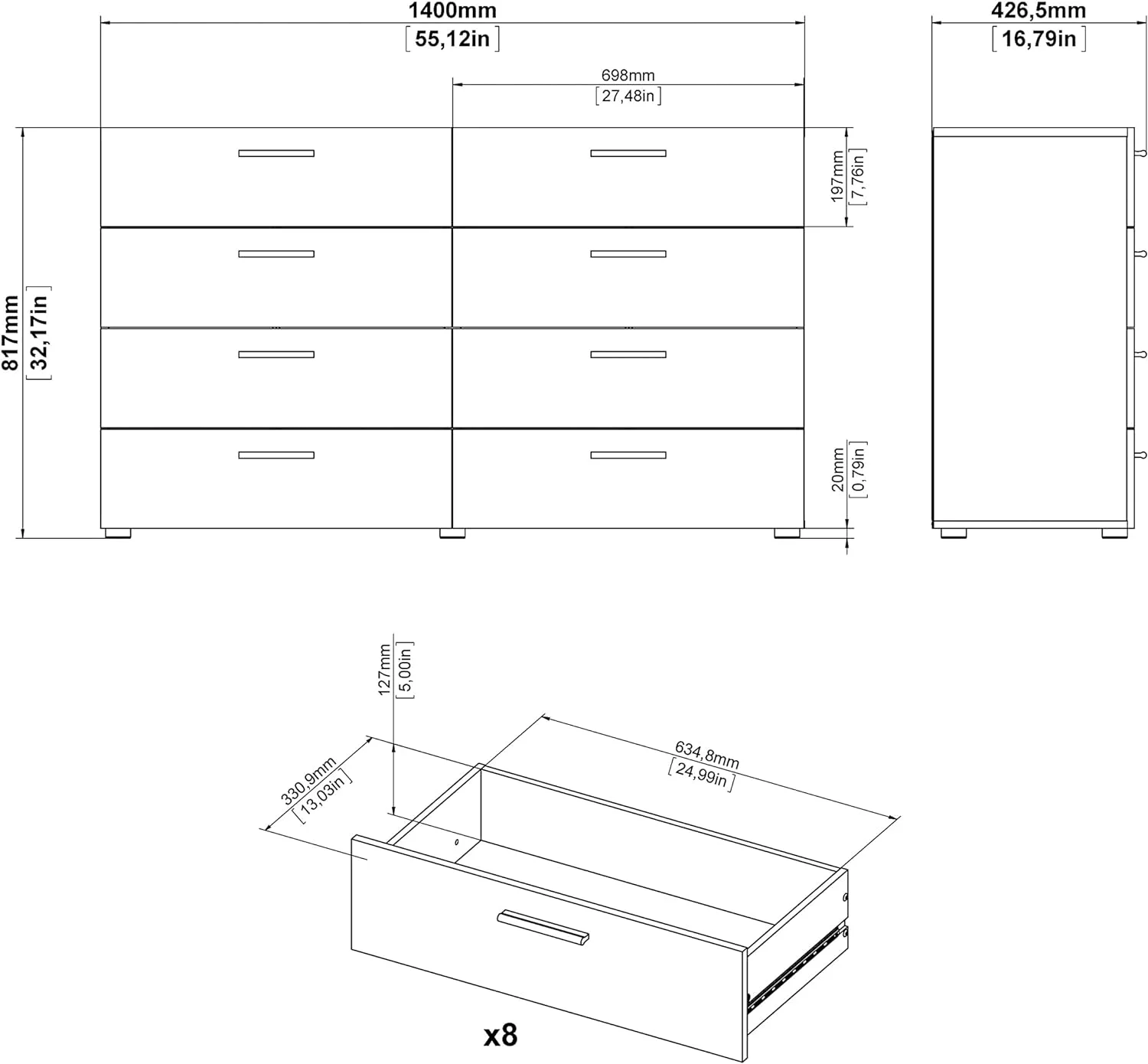 Austin 8 Drawer Double Dresser, Walnut