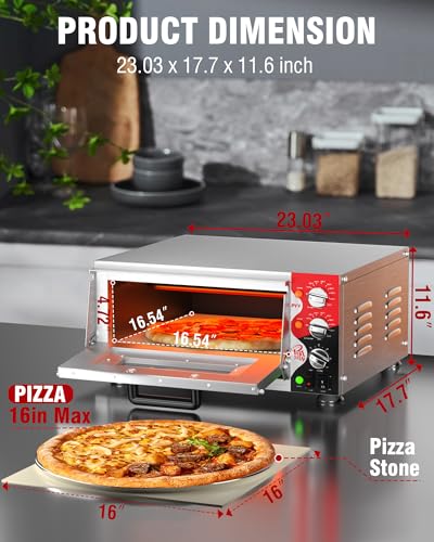 PYY 16" Indoor Electric Double Decker Pizza Oven w/Pizza Stone for Restaurant Home,Countertop Pizza Oven with 60-min Ring Timer