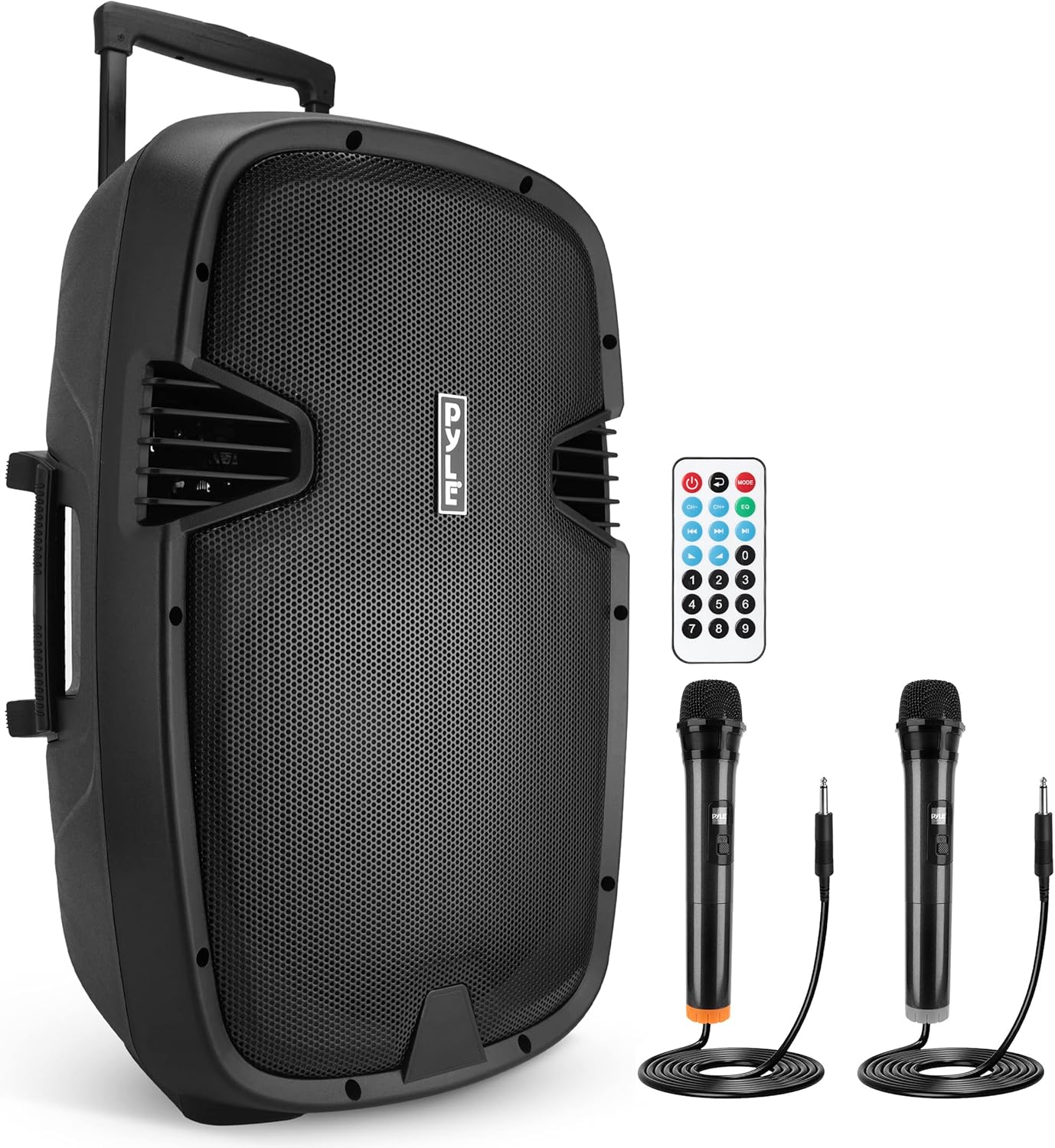 Pyle 1600 Watt, 15" Bluetooth PA Speaker-Indoor/Outdoor Portable Sound System with (2) UHF Wireless Microphones Rechargeable Battery, Audio Recording