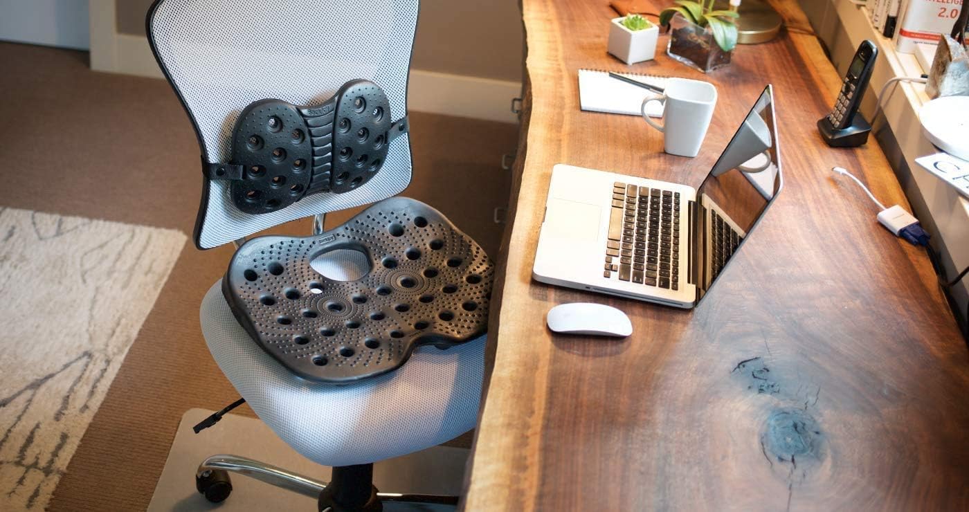 BackJoy SitzRight Wedge Seat Cushion Lumbar Support, Designed for Spine and Lower Back Pain, Coccyx, Sciatica, Ergonomic, Adjustable, Breathable