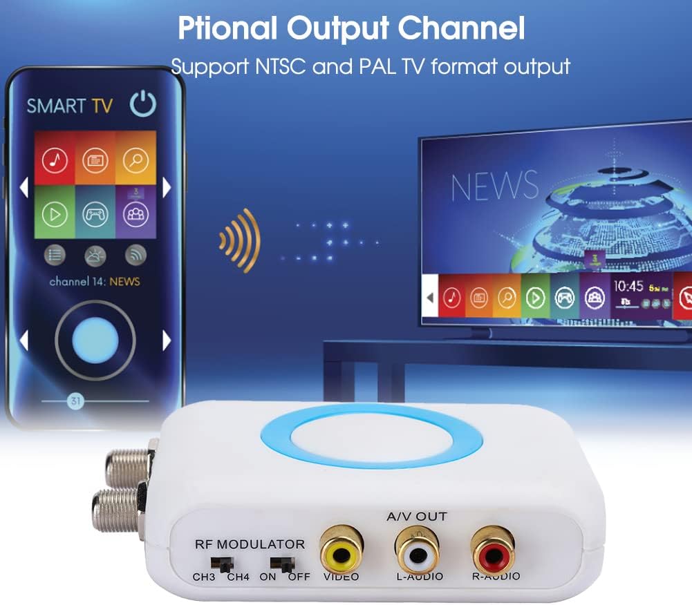 S erounder RCA to RF Modulator, Composite A/V to Coax/Coaxial Audio Video Converter Support PAL/NTSC Format Output Pack of 2