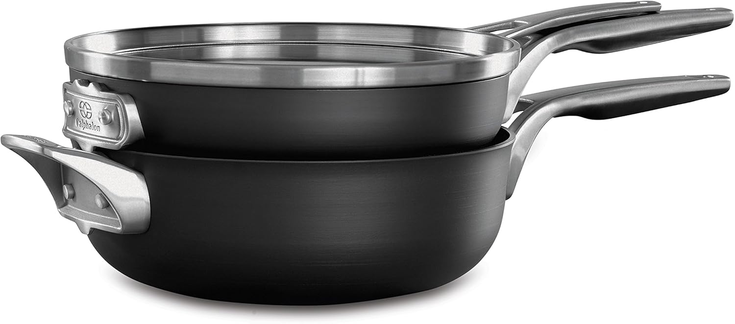 Calphalon Premier Space Saving Hard Anodized Nonstick 3-Piece 10-In. Stack Cookware Set