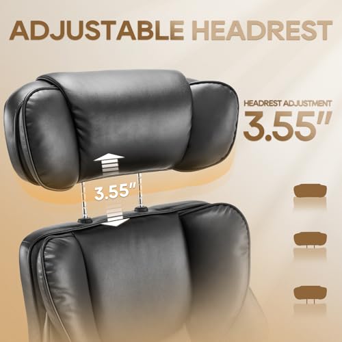COLAMY Big and Tall Office Chair 500lbs-Heavy Duty Leather Computer Executive Desk Chair with Wide Seat, Adjustable headrest, Lumbar Support-Black