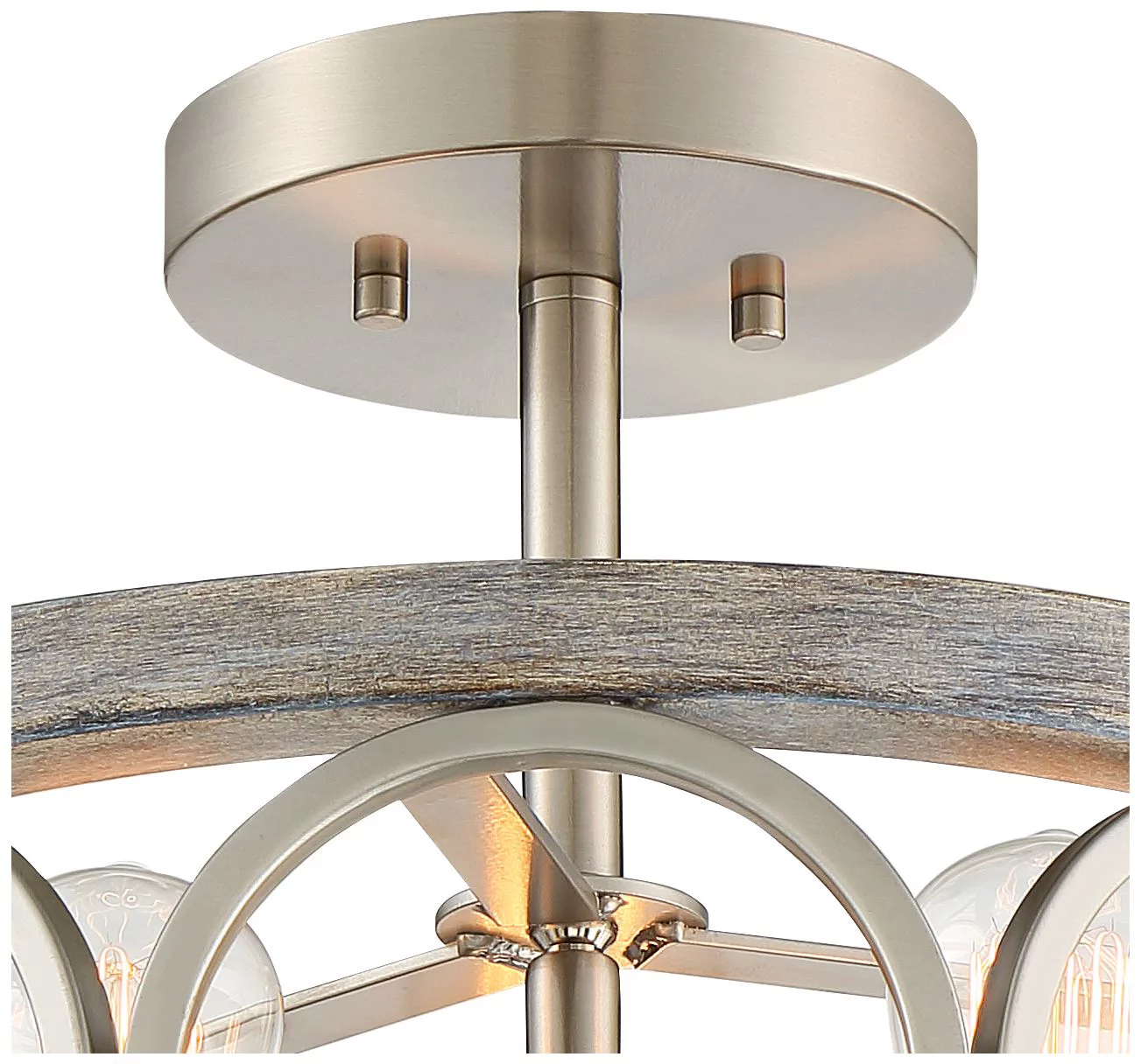 Franklin Iron Works Salima Rustic Farmhouse Ceiling Light Semi Flush Mount 16" Wide Brushed Nickel Gray Wood 3-Light LED for Bedroom Living Room House