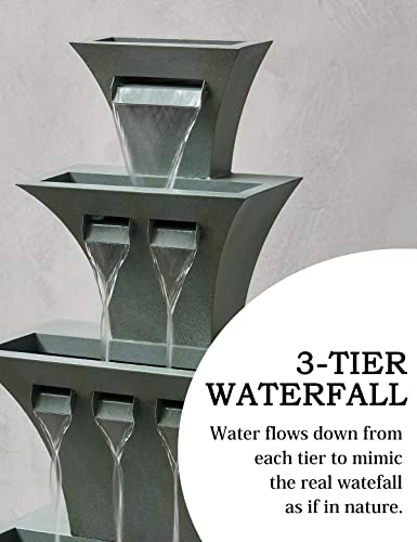 48" H Fountains Outdoor Indoor Tall Waterfall Fountain with LED Lights Large Modern Fountain for Garden,Patio,Backyard