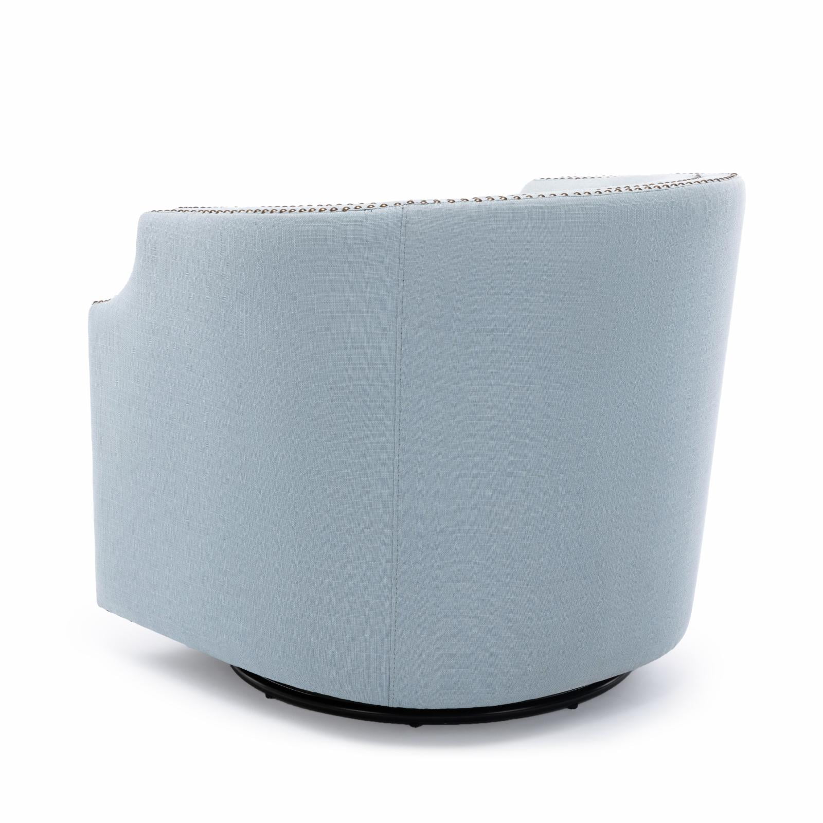 Aerin Sky Blue Polyester Linen Fabric Swivel Glider Barrel Accent Chair