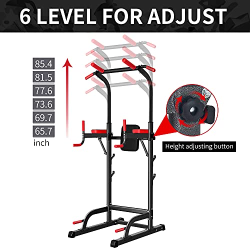 Power Tower Dip Station, Pull Up Bar Station & Multi-Function Gym Equipment For Home Strength Training Adujustable Height Up to 85.5",Load 350LBS