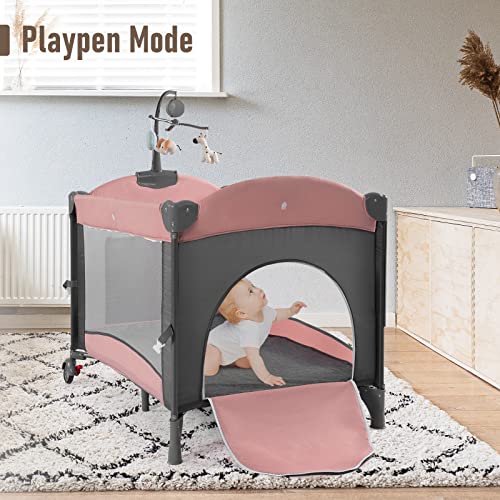 5 in 1 Baby Crib,Baby Bassinet, Bedside Cribs, Pack and Play with Bassinet and Changing Table
