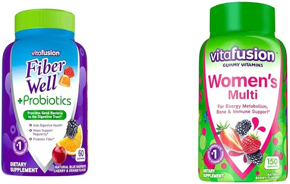 Vitafusion Fiber Well + Probiotics Gummies for Adults, 60 Count Womens Multivitamin Gummies, Berry Flavored Daily Vitamins for Women, 150 Count