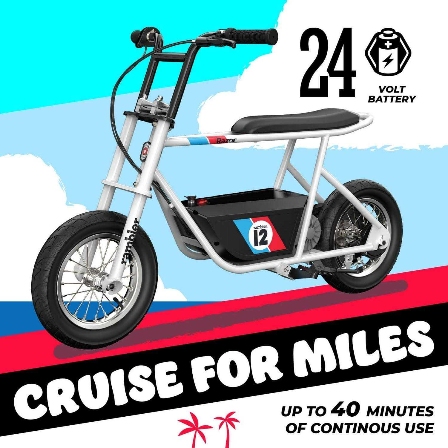 Razor Rambler 12 24V Electric Scooter with Retro Style Up to 14 mph - Sports Supplies Online Store