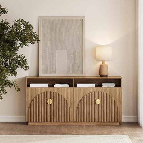 BELLEZE 65 Inch Fluted Buffet Cabinet with Storage, Symmetrical Arc Accent Sideboard Large Console Table for Dining Room, Kitchen