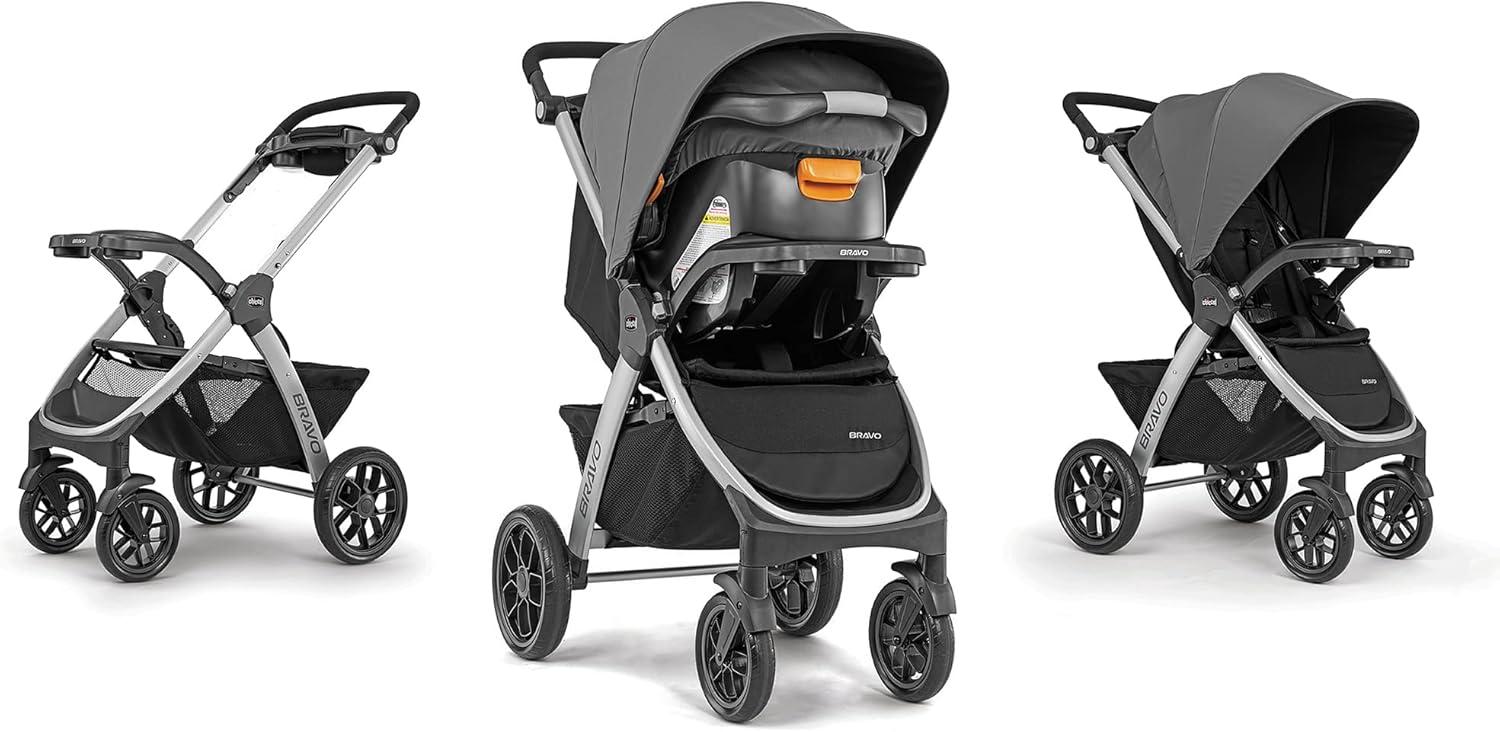 Chicco Bravo 3-in-1 Trio Travel System, Bravo Quick-Fold Stroller with KeyFit 30 Infant Car Seat and Base, Car Seat and Stroller Combo