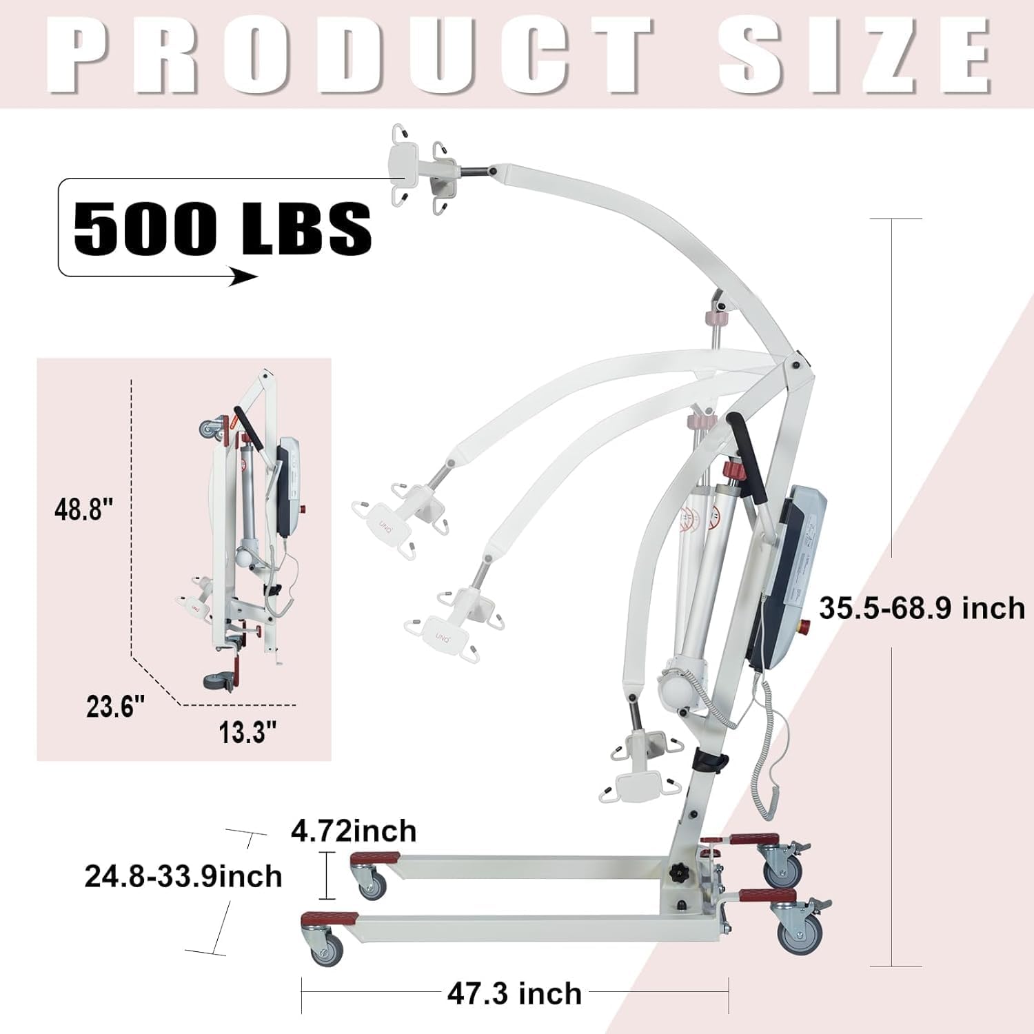 Foldable Hoyer Lift for Home Use•Portable Electric Patient Transfer Lift•500lbs Body Transfer Lift•Installation Free•2 kind of Sling Included