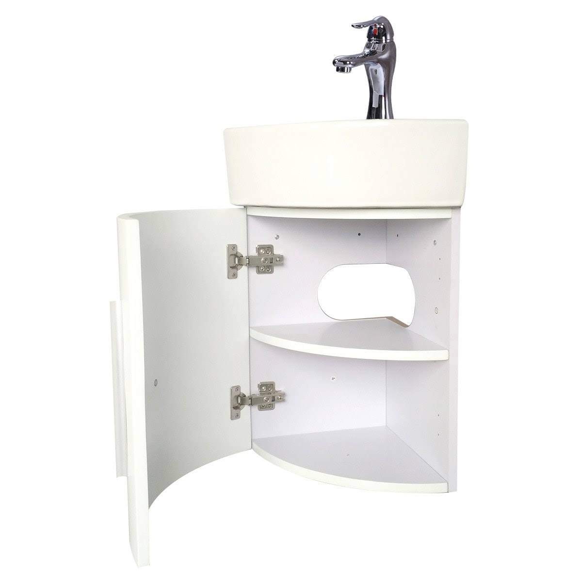 Renovators Supply Myrtle 16 1/2x22 Small Corner Cabinet Vanity Bathroom Sink White with Faucet Drain and Overflow